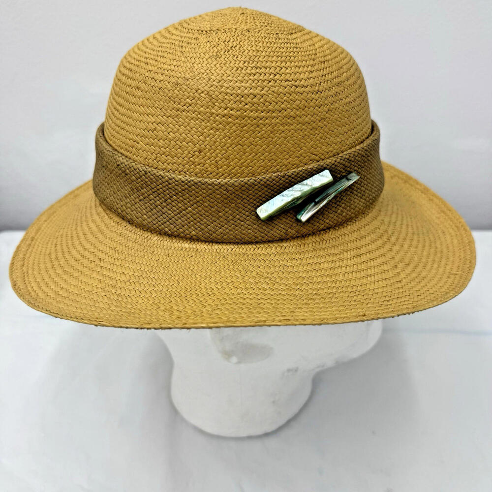 Homero Ortega Women's Small Panama Hat Light Brown Straw Wide Brim Ecuador